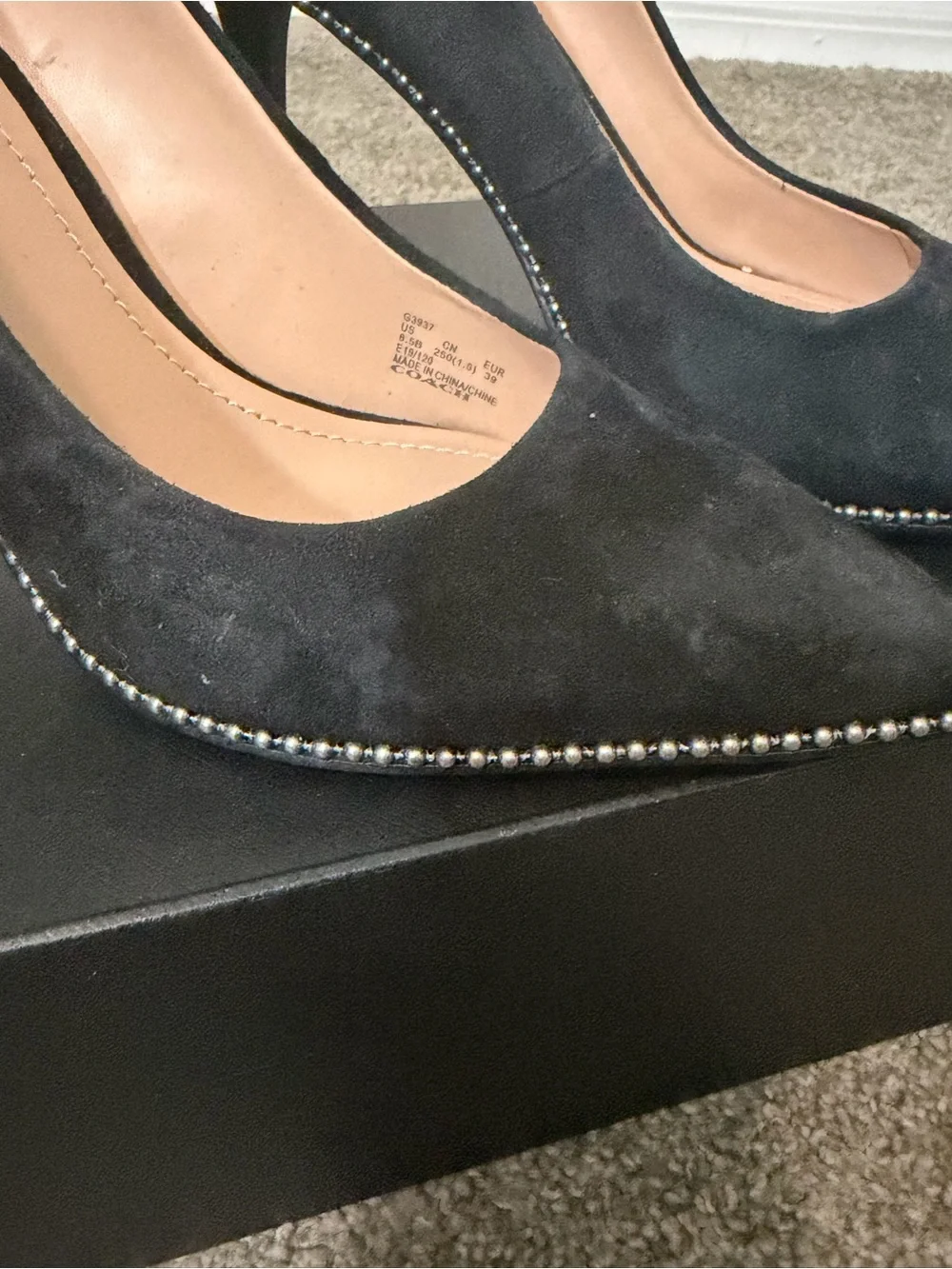 Coach Black Suede Pointed Toe Stiletto Pumps with Stud Trim